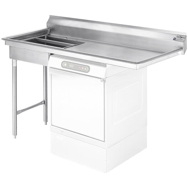 A stainless steel Eagle Group undercounter dishtable with a right side drain.