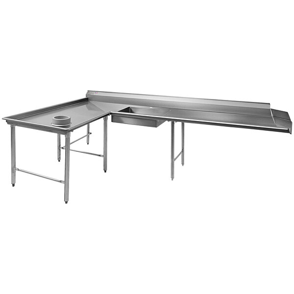 A stainless steel Eagle Group left L-shape dishtable with a tray.