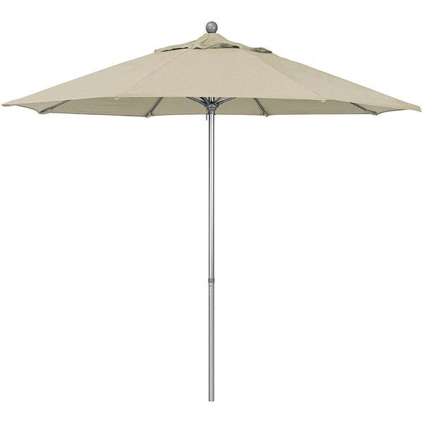 California Umbrella Summit Series 9' Push Lift Umbrella with 1 1/2" Gray Anodized Aluminum Pole - Olefin Canopy
