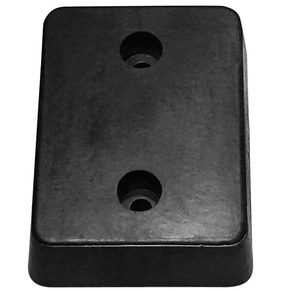 A black rectangular molded rubber object with two holes.