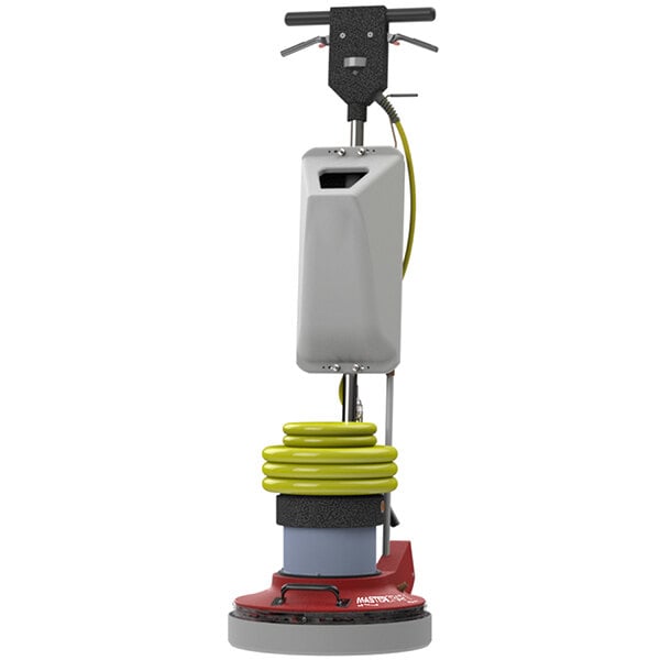 A Mastercraft Quarrymaster Deluxe floor machine with a black and green handle and a white body.