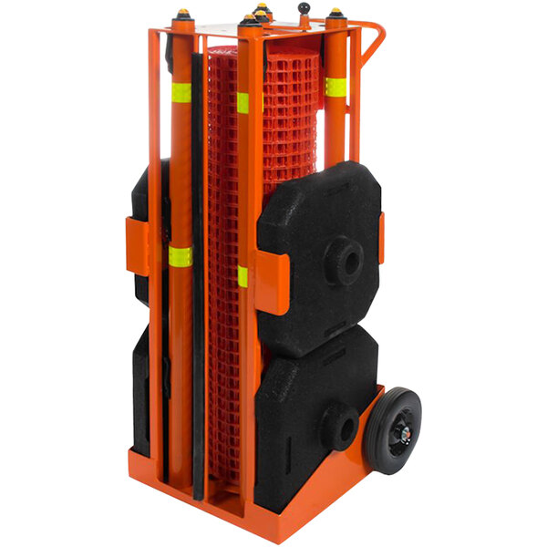 An orange and black Ideal Warehouse portable safety zone barrier system.