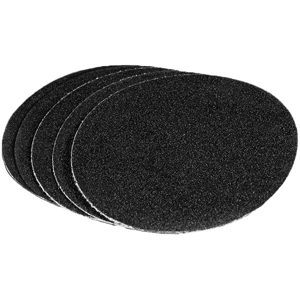A pack of 50 black sanding pads with hook and loop backing.
