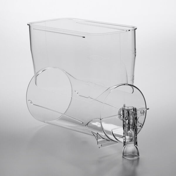 A clear plastic container with a clear lid and a handle.