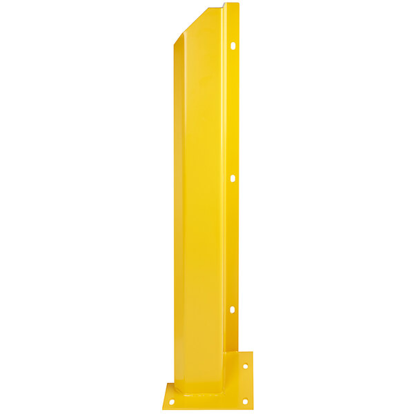 A yellow rectangular metal corner piece with a hole.
