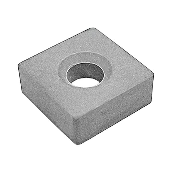 A grey square Onfloor carbide scraper replacement cutter blade with a hole in it.