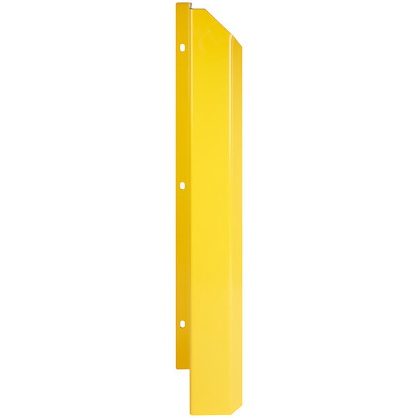 A yellow rectangular Ideal Warehouse overhead door track protector with holes in the middle.