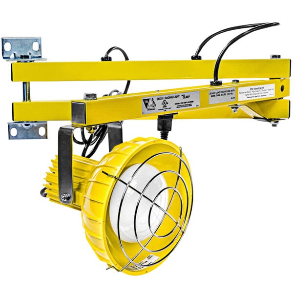 A yellow Ideal Warehouse LED light fixture with a round light.