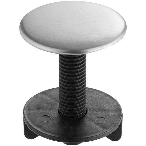 A stainless steel knob with a black rubber base.