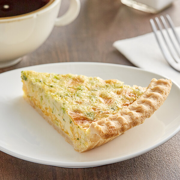 A Country Chef broccoli and cheddar quiche slice on a plate.
