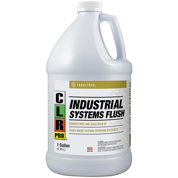 A white CLR Pro jug of Industrial Systems Flush.