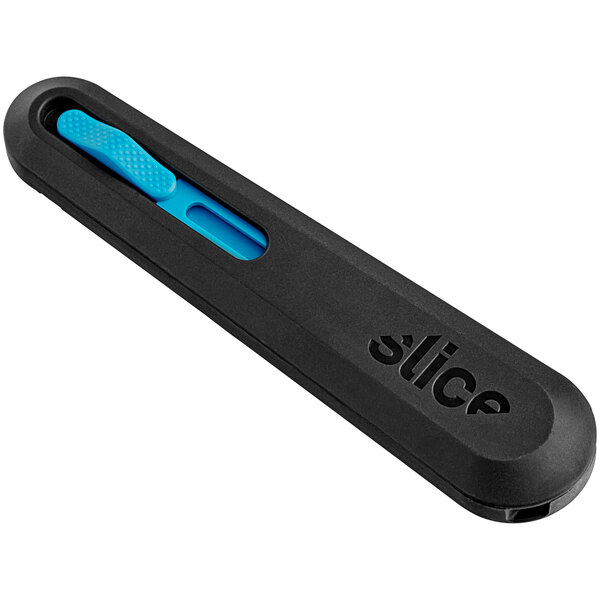 A Slice Smart-Retracting Utility Knife with a blue handle.