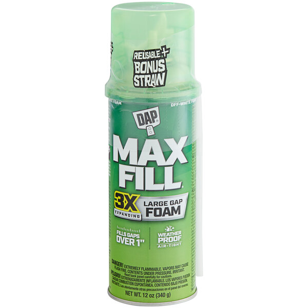 A green and white can of DAP Touch 'n Foam Max Fill Maximum Expanding Sealant.