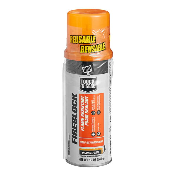 A can of DAP Touch 'n Seal Orange Flame Resistant Foam Sealant with an orange cap.