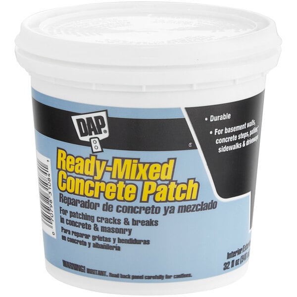 A white container of DAP Ready-Mixed Concrete Patch with a blue label.