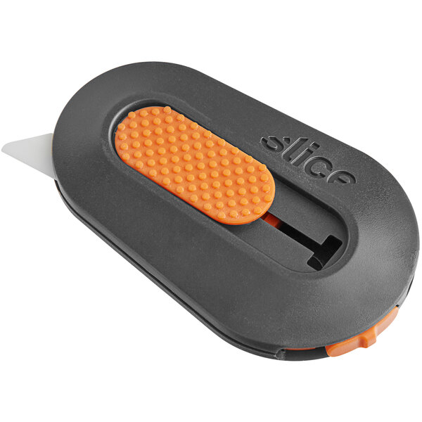 A black and orange Slice Manual Mini Cutter with a handle.