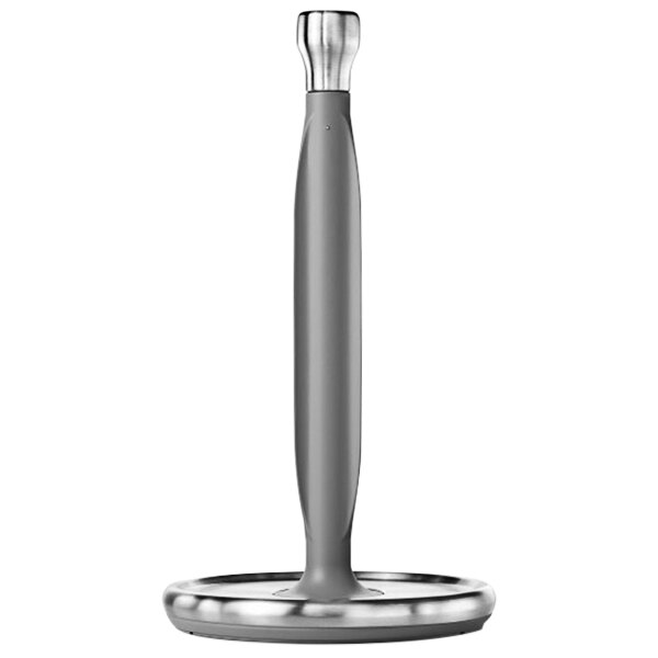 An OXO stainless steel paper towel holder on a white background.