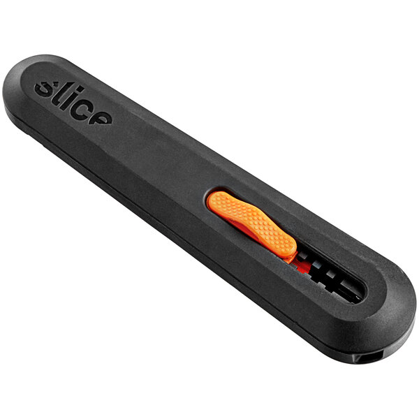 A black and orange Slice Manual Utility Knife on a counter.