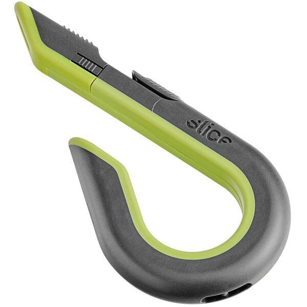 A green and black Slice Auto-Retractable Box Cutter with a green handle.