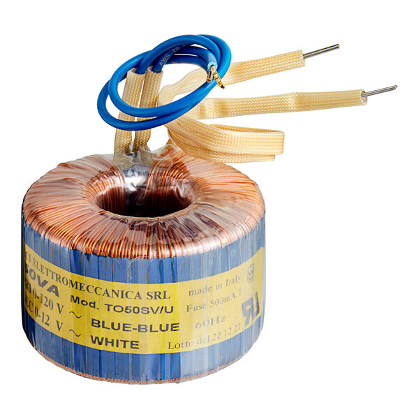 A Narvon TCI transformer with a blue and white wire coil.