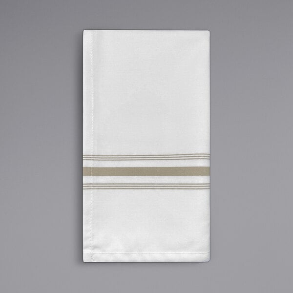 A white napkin with brown stripes.