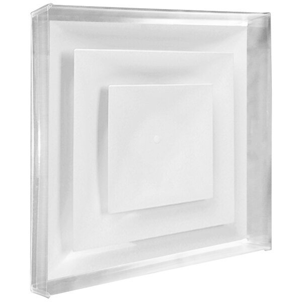A white square American Louver Company clear dust deflector.