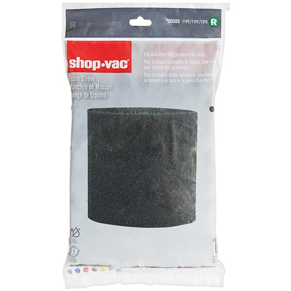 A package of a black foam sleeve for a Shop-Vac.