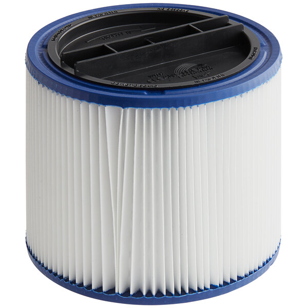 A blue and white Shop-Vac CleanStream Gore HEPA filter.