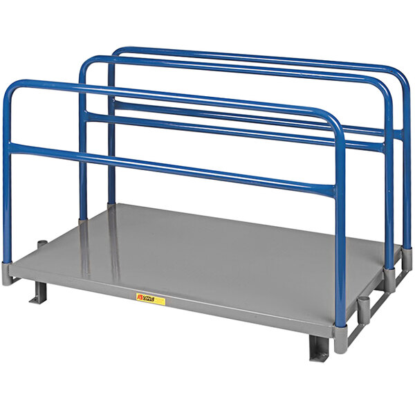 A blue Little Giant metal rack with blue bars.