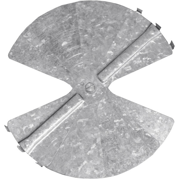 A 12" round galvanized steel damper from American Louver Company with two holes.