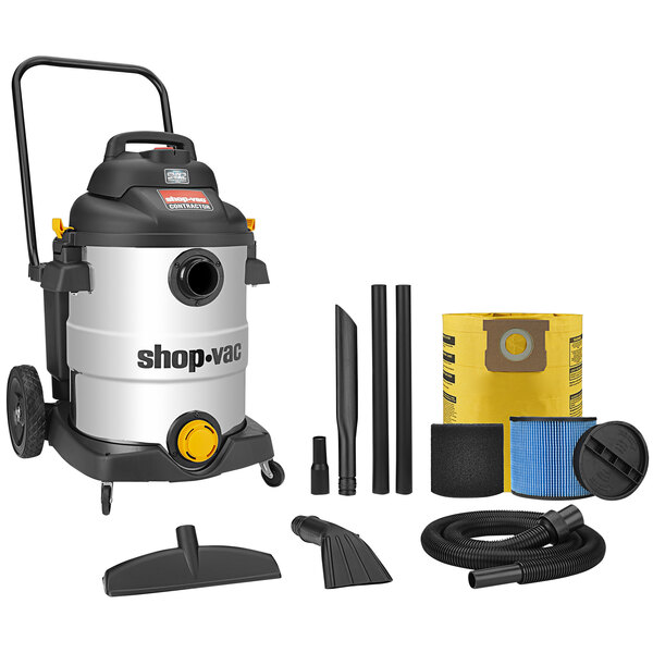 A Shop-Vac wet/dry vacuum with tool kit.