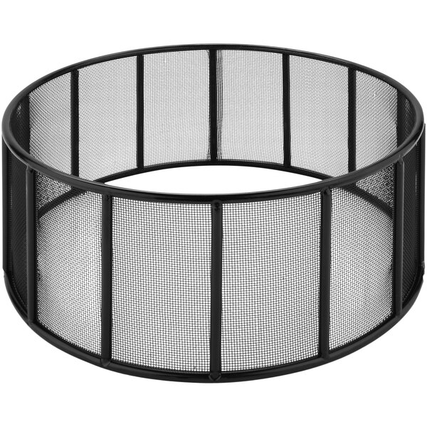 A round black metal fence riser with wire mesh around it.
