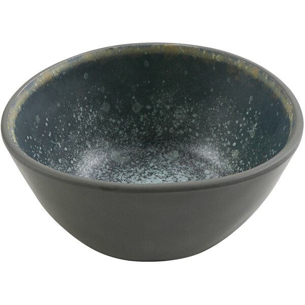 A black cheforward melamine bowl with white specks.