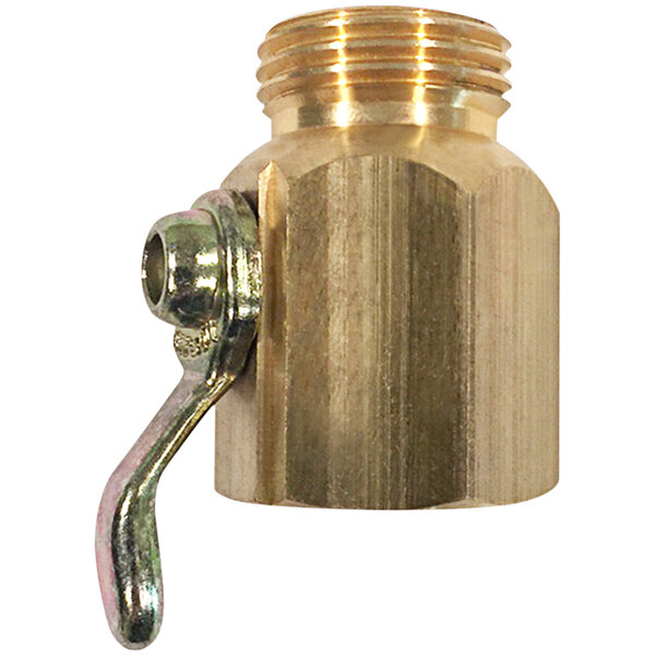 A brass Sani-Lav hose adapter with a metal handle.
