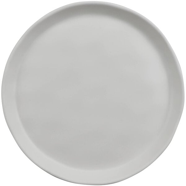 A white cheforward melamine plate with a rim.
