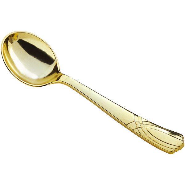 Visions 6 Elegant Gold Heavy Weight Plastic Soup Spoon - 25/Pack