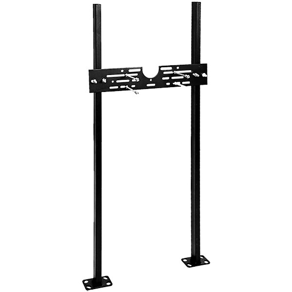 A black metal Josam floor mount urinal carrier with hanger plate and screws.