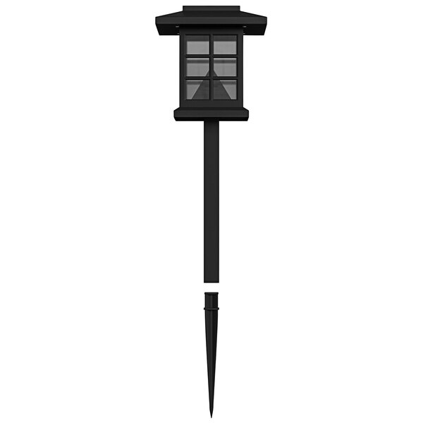 A black rectangular pole with solar powered LED lights on top.