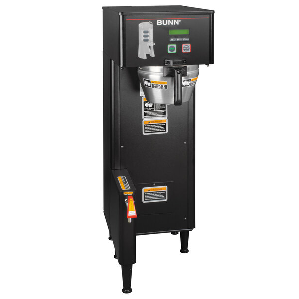 A black and silver Bunn BrewWISE commercial coffee machine with a black lid.