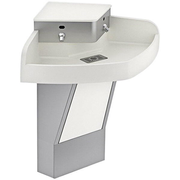 Sloan EWF42000PL 38 1/8" x 27" SloanStone Pearl Wall Mounted Two Station Hand Sink for Corner