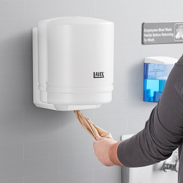 Lavex Translucent White Self-Adjusting Center Pull Paper Towel Dispenser