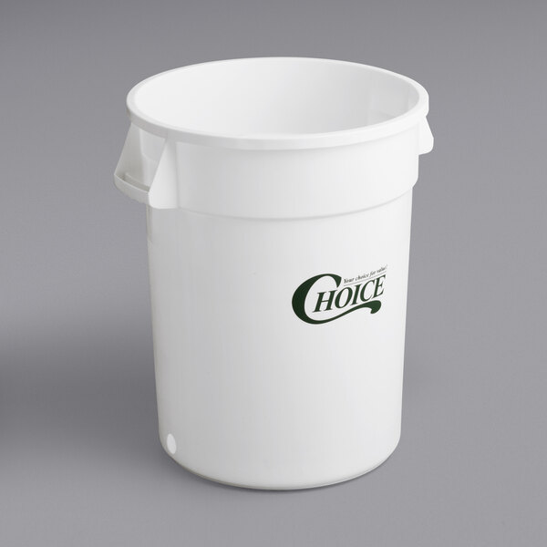 A white plastic Choice bucket with green text.