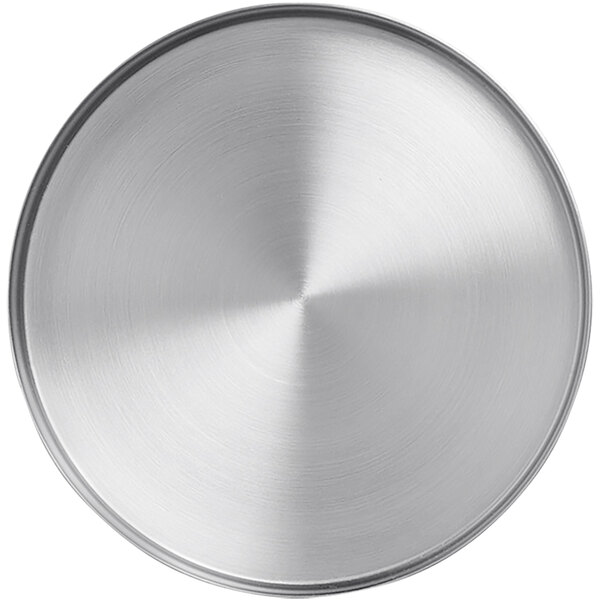 An American Metalcraft Unity satin stainless steel round plate with a circular texture.