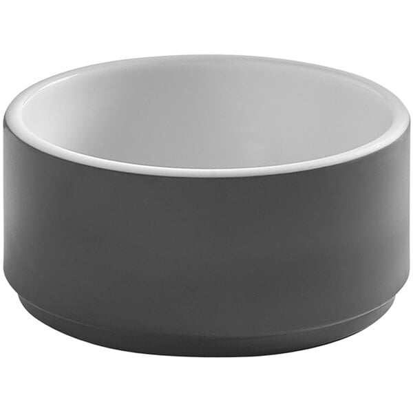 A grey American Metalcraft Unity melamine bowl with a white rim.
