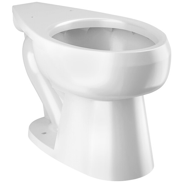 A white Sloan floor-mounted toilet with an open seat.