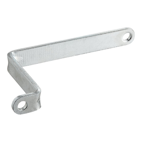 A silver metal bracket with holes.