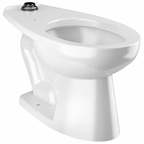 A white Sloan floor-mounted toilet with a seat down.