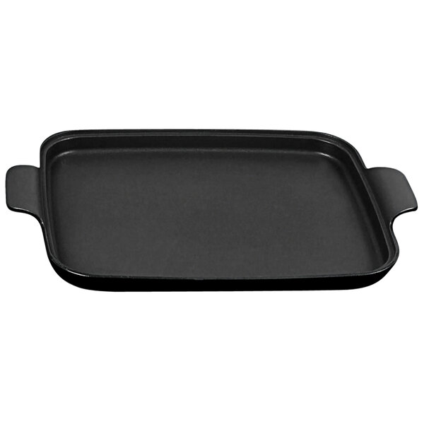 A black rectangular Spring USA Motif titanium non-stick tray with handles.