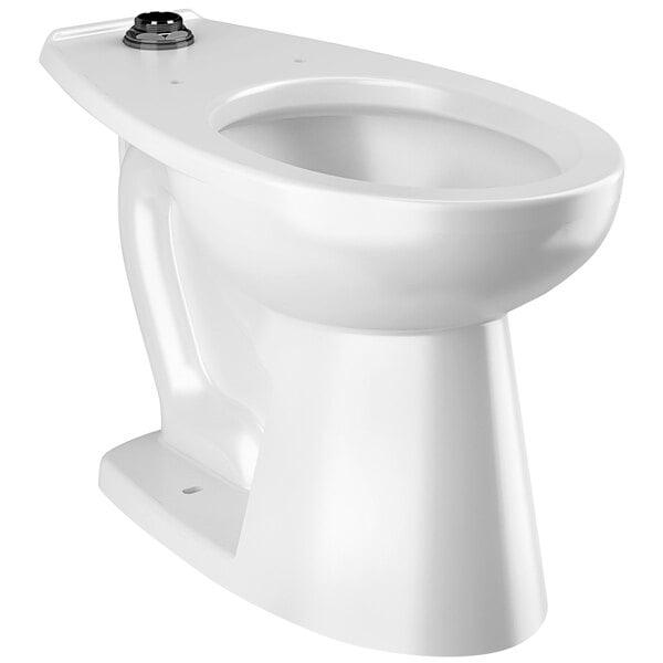 A white Sloan floor-mounted toilet with a black Sloan handle.