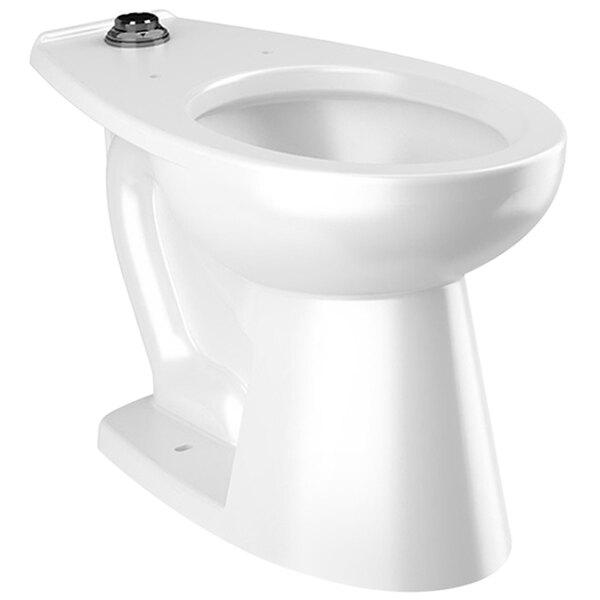 A white Sloan elongated floor-mounted toilet with a black lid and seat.
